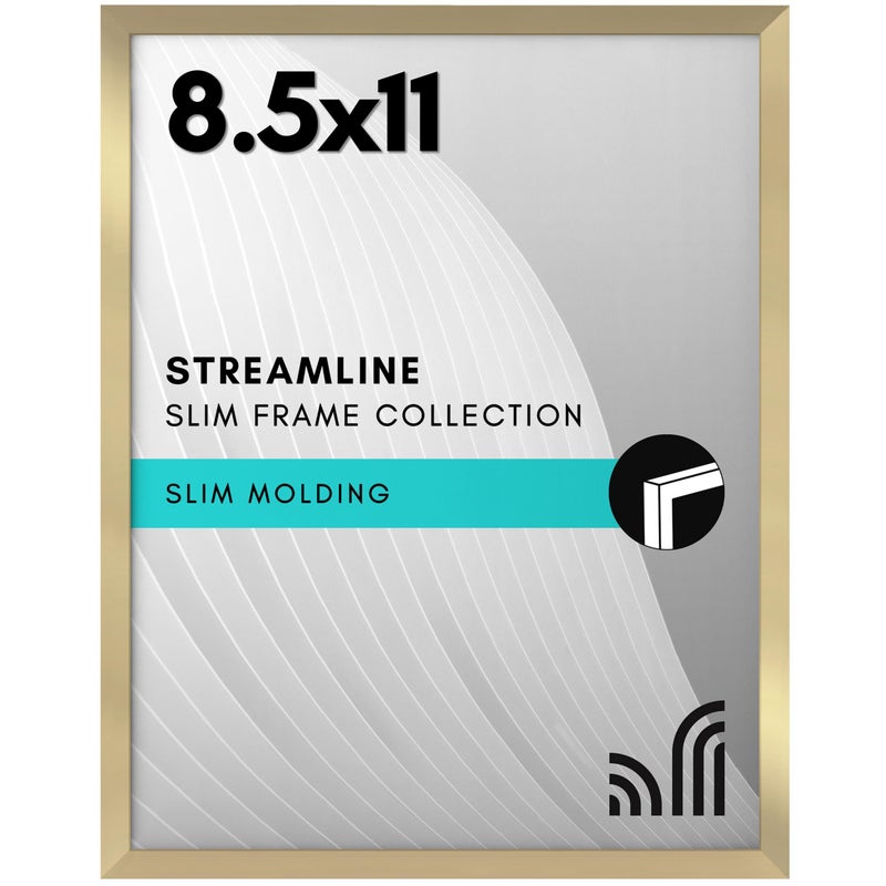 Americanflat 8.5x11 Picture Frame with Shatter-Resistant Glass - Streamline Collection - Thin Border Photo Frame for Tabletop and Wall Display - Hanging Hardware and Easel Stand Included - Gold - Image 1